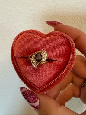 14k Gold Electroplated Ring with Dark Purple Center Stone and Clear Accents
